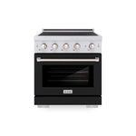 ZLINE 30 in. 4.2 cu. ft. Paramount Induction Range with 4 Element Cooktop and Electric Convection Oven in Stainless Steel with Black Matte Door (SINR-BLM-30) main image.