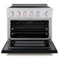 ZLINE 36 in. 5.2 cu. ft. Paramount Induction Range with 5 Element Cooktop and Electric Convection Oven in Stainless Steel with Black Matte Door (SINR-BLM-36) front, oven open.