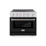 ZLINE 36 in. 5.2 cu. ft. Paramount Induction Range with 5 Element Cooktop and Electric Convection Oven in Stainless Steel with Black Matte Door (SINR-BLM-36) main image.