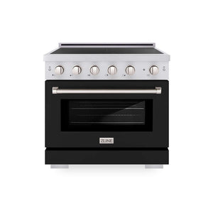 ZLINE 36 in. 5.2 cu. ft. Paramount Induction Range with 5 Element Cooktop and Electric Convection Oven in Stainless Steel with Black Matte Door (SINR-BLM-36) main image.