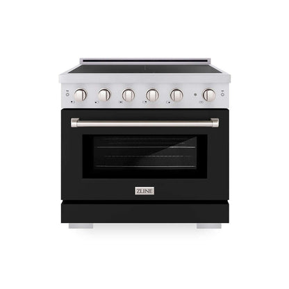 ZLINE 36 in. 5.2 cu. ft. Paramount Induction Range with 5 Element Cooktop and Electric Convection Oven in Stainless Steel with Black Matte Door (SINR-BLM-36) main image.