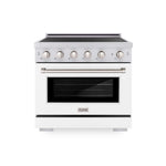 ZLINE 36 in. 5.2 cu. ft. Paramount Induction Range with 5 Element Cooktop and Electric Convection Oven in Stainless Steel with White Matte Door (SINR-WM-36) main image.