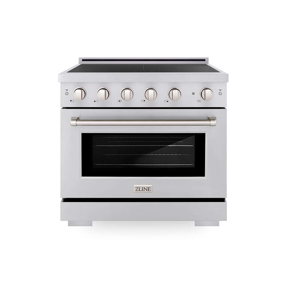 ZLINE 36 in. 5.2 cu. ft. Paramount Induction Range with 5 Element Cooktop and Electric Convection Oven in Stainless Steel (SINR36) main image.