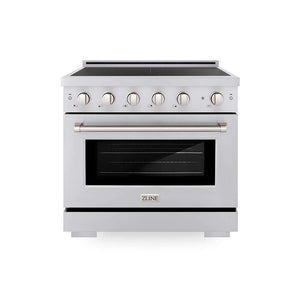 ZLINE 36 in. 5.2 cu. ft. Paramount Induction Range with 5 Element Cooktop and Electric Convection Oven in Stainless Steel (SINR36) main image.