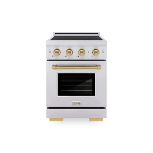 ZLINE Autograph Edition 24 in. 3.2 cu. ft. Paramount Induction Range with 3 Element Cooktop and Electric Convection Oven in Stainless Steel with Champagne Bronze Accents (SINRZ-24-CB) main image.