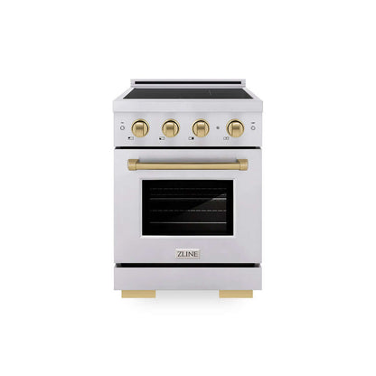 ZLINE Autograph Edition 24 in. 3.2 cu. ft. Paramount Induction Range with 3 Element Cooktop and Electric Convection Oven in Stainless Steel with Champagne Bronze Accents (SINRZ-24-CB) main image.