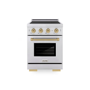 ZLINE Autograph Edition 24 in. 3.2 cu. ft. Paramount Induction Range with 3 Element Cooktop and Electric Convection Oven in Stainless Steel with Champagne Bronze Accents, Open Box-Great Condition main image.