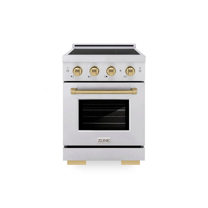 ZLINE Autograph Edition 24 in. 3.2 cu. ft. Paramount Induction Range with 3 Element Cooktop and Electric Convection Oven in Stainless Steel with Champagne Bronze Accents, Open Box-Great Condition