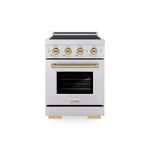 ZLINE Autograph Edition 24 in. 3.2 cu. ft. Paramount Induction Range with 3 Element Cooktop and Electric Convection Oven in Stainless Steel with Champagne Bronze Accents, Open Box-Good Condition