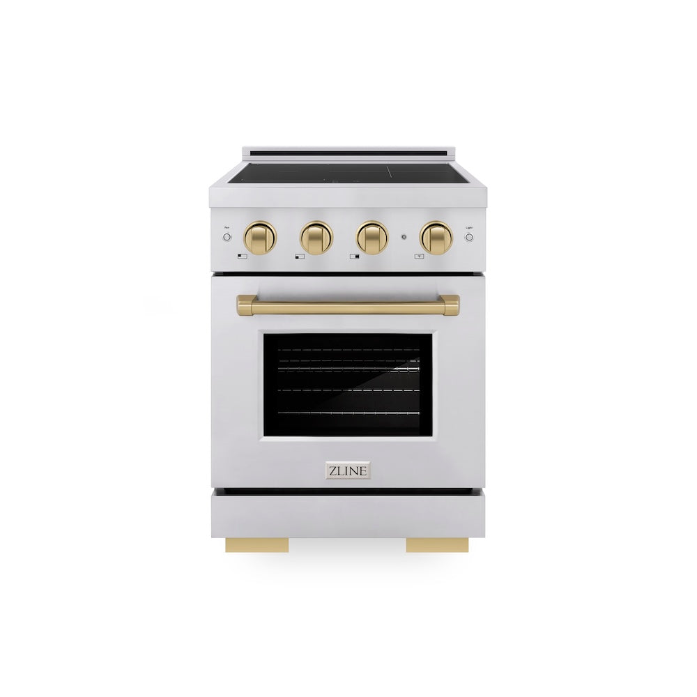 ZLINE Autograph Edition 24 in. 3.2 cu. ft. Paramount Induction Range with 3 Element Cooktop and Electric Convection Oven in Stainless Steel with Champagne Bronze Accents, Open Box-Good Condition
