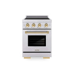 ZLINE Autograph Edition 24 in. 3.2 cu. ft. Paramount Induction Range with 3 Element Cooktop and Electric Convection Oven in Stainless Steel with Polished Gold Accents (SINRZ-24-G) main image.