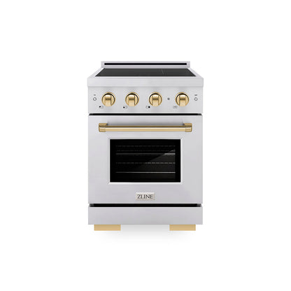 ZLINE Autograph Edition 24 in. 3.2 cu. ft. Paramount Induction Range with 3 Element Cooktop and Electric Convection Oven in Stainless Steel with Polished Gold Accents, Open Box-Great Condition