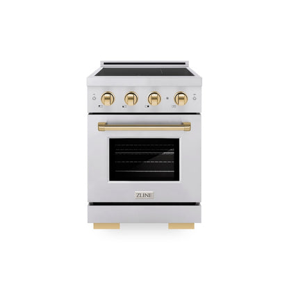 ZLINE Autograph Edition 24 in. 3.2 cu. ft. Paramount Induction Range with 3 Element Cooktop and Electric Convection Oven in Stainless Steel with Polished Gold Accents, Open Box-Good Condition