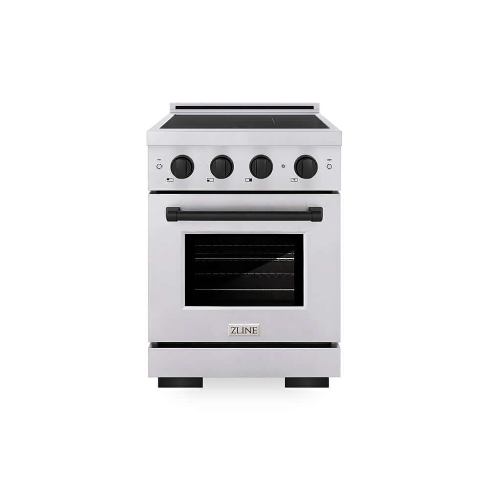ZLINE Autograph Edition 24 in. 3.2 cu. ft. Paramount Induction Range with 3 Element Cooktop and Electric Convection Oven in Stainless Steel with Matte Black Accents (SINRZ-24-MB) main image.