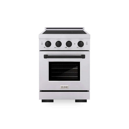 ZLINE Autograph Edition 24 in. 3.2 cu. ft. Paramount Induction Range with 3 Element Cooktop and Electric Convection Oven in Stainless Steel with Matte Black Accents (SINRZ-24-MB) main image.