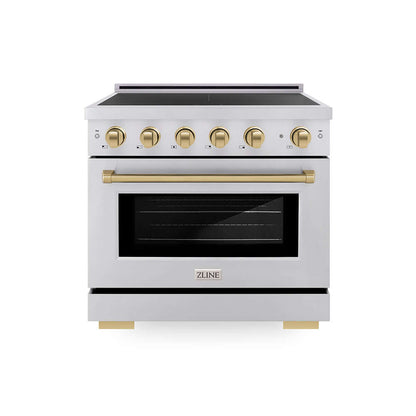 ZLINE Autograph Edition 36 in. 5.2 cu. ft. Paramount Induction Range with 5 Element Cooktop and Electric Convection Oven in Stainless Steel with Champagne Bronze Accents (SINRZ-36-CB) main image.