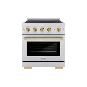 ZLINE Autograph Edition 30 in. 4.2 cu. ft. Paramount Induction Range with 4 Element Cooktop and Electric Convection Oven in Stainless Steel with Champagne Bronze Accents, Open Box-Great Condition main image.