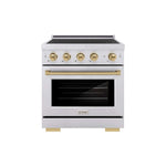 ZLINE Autograph Edition 30 in. 4.2 cu. ft. Paramount Induction Range with 4 Element Cooktop and Electric Convection Oven in Stainless Steel with Champagne Bronze Accents (SINRZ-30-CB) main image.