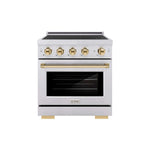 ZLINE Autograph Edition 30 in. 4.2 cu. ft. Paramount Induction Range with 4 Element Cooktop and Electric Convection Oven in Stainless Steel with Polished Gold Accents (SINRZ-30-G) main image.
