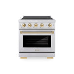 ZLINE Autograph Edition 30 in. 4.2 cu. ft. Paramount Induction Range with 4 Element Cooktop and Electric Convection Oven in Stainless Steel with Polished Gold Accents, Open Box-Good Condition