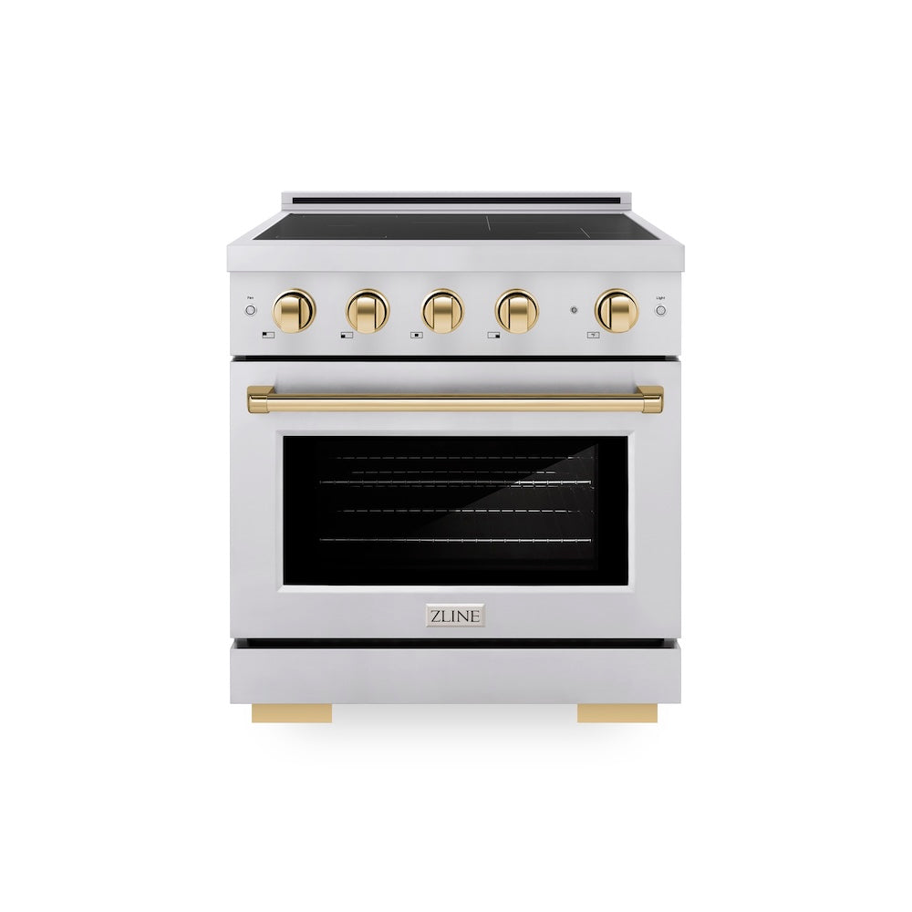 ZLINE Autograph Edition 30 in. 4.2 cu. ft. Paramount Induction Range with 4 Element Cooktop and Electric Convection Oven in Stainless Steel with Polished Gold Accents, Open Box-Good Condition