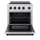 ZLINE Autograph Edition 30 in. 4.2 cu. ft. Paramount Induction Range with 4 Element Cooktop and Electric Convection Oven in Stainless Steel with Matte Black Accents (SINRZ-30-MB) front, oven open.