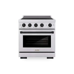 ZLINE Autograph Edition 30 in. 4.2 cu. ft. Paramount Induction Range with 4 Element Cooktop and Electric Convection Oven in Stainless Steel with Matte Black Accents (SINRZ-30-MB) main image.