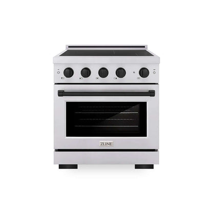ZLINE Autograph Edition 30 in. 4.2 cu. ft. Paramount Induction Range with 4 Element Cooktop and Electric Convection Oven in Stainless Steel with Matte Black Accents (SINRZ-30-MB) main image.