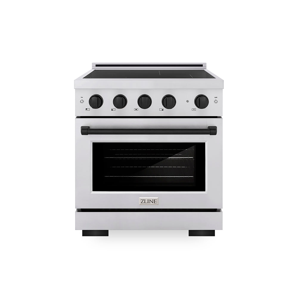 ZLINE Autograph Edition 30 in. 4.2 cu. ft. Paramount Induction Range with 4 Element Cooktop and Electric Convection Oven in Stainless Steel with Matte Black Accents, Open Box-Great Condition main image.