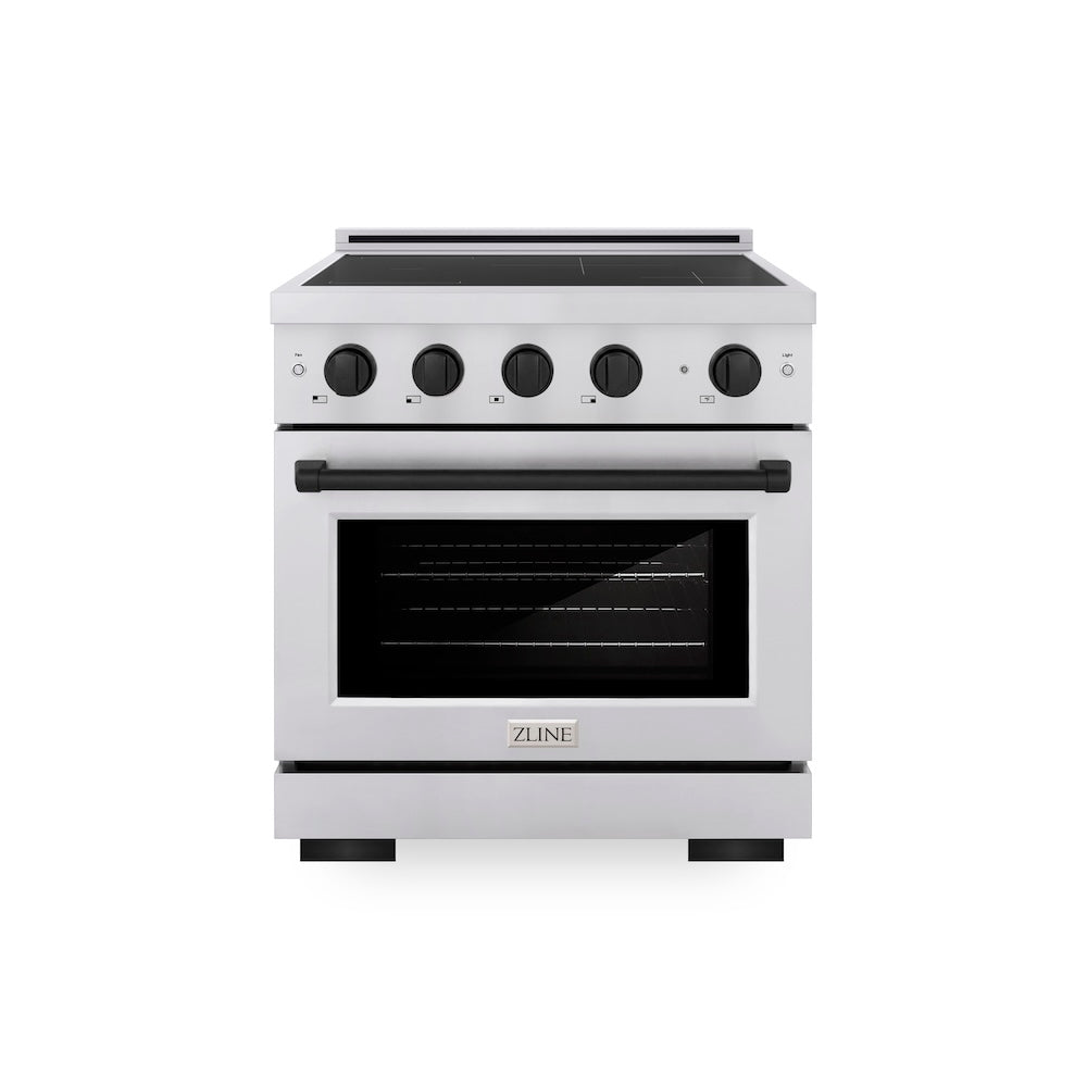 ZLINE Autograph Edition 30 in. 4.2 cu. ft. Paramount Induction Range with 4 Element Cooktop and Electric Convection Oven in Stainless Steel with Matte Black Accents, Open Box-Good Condition