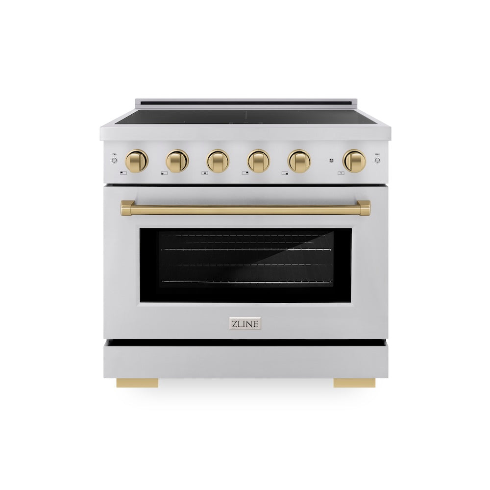 ZLINE Autograph Edition 36 in. 5.2 cu. ft. Paramount Induction Range with 5 Element Cooktop and Electric Convection Oven in Stainless Steel with Champagne Bronze Accents, Open Box-Good Condition