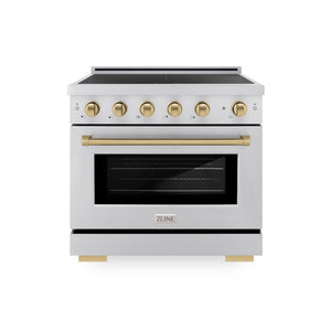 ZLINE Autograph Edition 36 in. 5.2 cu. ft. Paramount Induction Range with 5 Element Cooktop and Electric Convection Oven in Stainless Steel with Champagne Bronze Accents, Open Box-Good Condition main image.