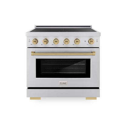 ZLINE Autograph Edition 36 in. 5.2 cu. ft. Paramount Induction Range with 5 Element Cooktop and Electric Convection Oven in Stainless Steel with Champagne Bronze Accents, Open Box-Good Condition