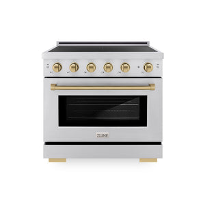 ZLINE Autograph Edition 36 in. 5.2 cu. ft. Paramount Induction Range with 5 Element Cooktop and Electric Convection Oven in Stainless Steel with Champagne Bronze Accents, Open Box-Great Condition main image.