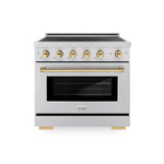 ZLINE Autograph Edition 36 in. 5.2 cu. ft. Paramount Induction Range with 5 Element Cooktop and Electric Convection Oven in Stainless Steel with Polished Gold Accents, Open Box-Good Condition