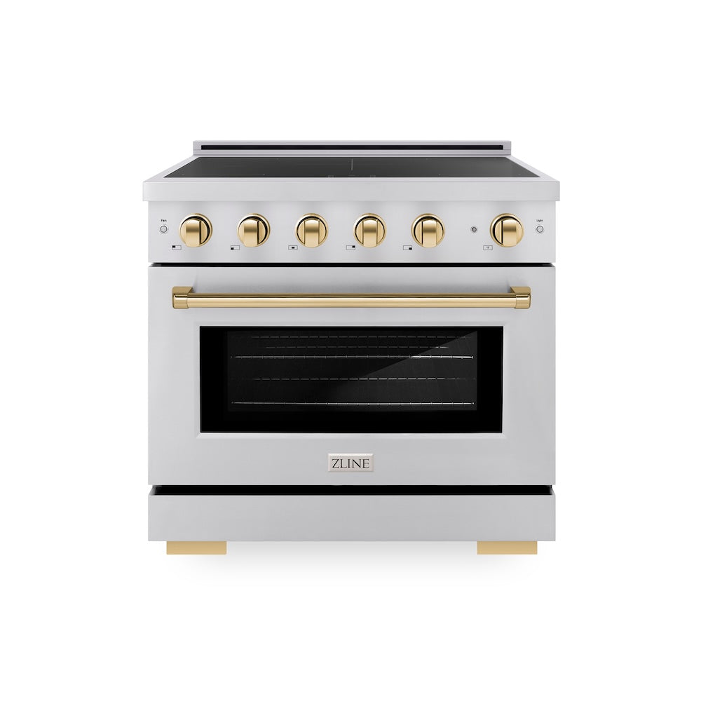 ZLINE Autograph Edition 36 in. 5.2 cu. ft. Paramount Induction Range with 5 Element Cooktop and Electric Convection Oven in Stainless Steel with Polished Gold Accents, Open Box-Good Condition