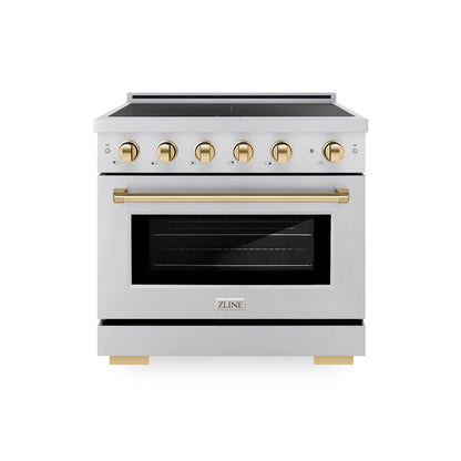 ZLINE Autograph Edition 36 in. 5.2 cu. ft. Paramount Induction Range with 5 Element Cooktop and Electric Convection Oven in Stainless Steel with Polished Gold Accents, Open Box-Good Condition