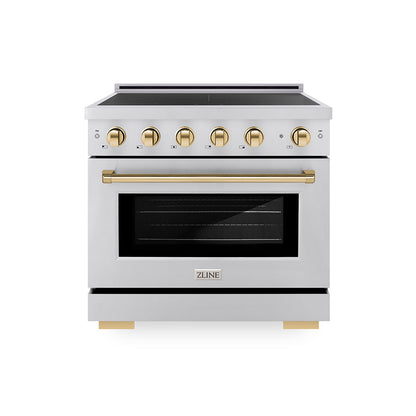 ZLINE Autograph Edition 36 in. 5.2 cu. ft. Paramount Induction Range with 5 Element Cooktop and Electric Convection Oven in Stainless Steel with Polished Gold Accents, Open Box-Great Condition