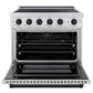 ZLINE Autograph Edition 36 in. 5.2 cu. ft. Paramount Induction Range with 5 Element Cooktop and Electric Convection Oven in Stainless Steel with Matte Black Accents (SINRZ-36-MB) front, oven open.