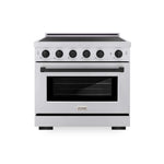 ZLINE Autograph Edition 36 in. 5.2 cu. ft. Paramount Induction Range with 5 Element Cooktop and Electric Convection Oven in Stainless Steel with Matte Black Accents (SINRZ-36-MB) main image.