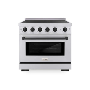 ZLINE Autograph Edition 36 in. 5.2 cu. ft. Paramount Induction Range with 5 Element Cooktop and Electric Convection Oven in Stainless Steel with Matte Black Accents (SINRZ-36-MB) main image.