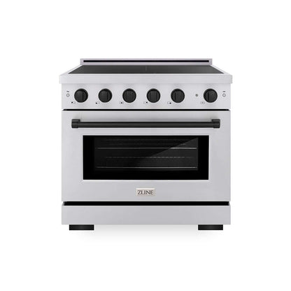 ZLINE Autograph Edition 36 in. 5.2 cu. ft. Paramount Induction Range with 5 Element Cooktop and Electric Convection Oven in Stainless Steel with Matte Black Accents (SINRZ-36-MB) main image.