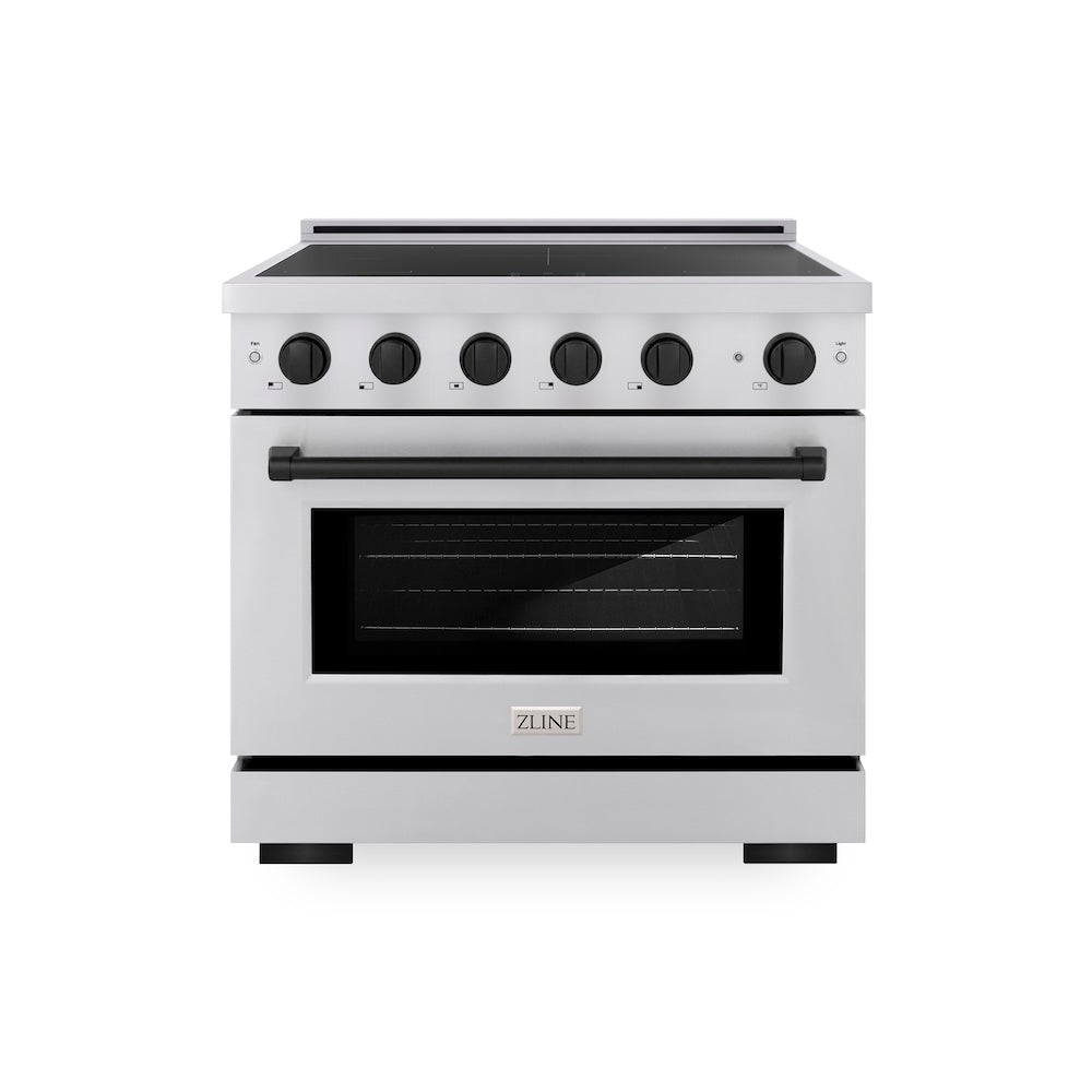 ZLINE Autograph Edition 36 in. 5.2 cu. ft. Paramount Induction Range with 5 Element Cooktop and Electric Convection Oven in Stainless Steel with Matte Black Accents, Open Box-Good Condition
