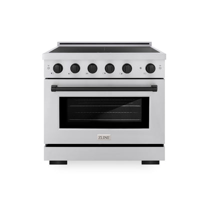ZLINE Autograph Edition 36 in. 5.2 cu. ft. Paramount Induction Range with 5 Element Cooktop and Electric Convection Oven in Stainless Steel with Matte Black Accents, Open Box-Good Condition