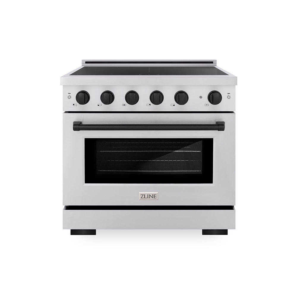 ZLINE Autograph Edition 36 in. 5.2 cu. ft. Paramount Induction Range with 5 Element Cooktop and Electric Convection Oven in Stainless Steel with Matte Black Accents, Open Box-Great Condition main image.