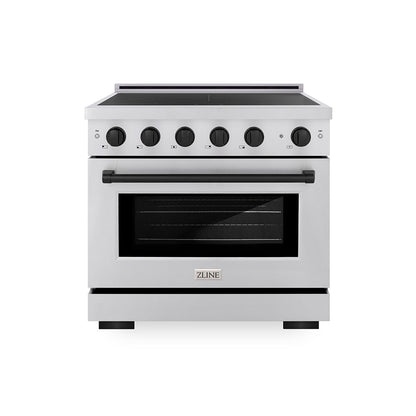 ZLINE Autograph Edition 36 in. 5.2 cu. ft. Paramount Induction Range with 5 Element Cooktop and Electric Convection Oven in Stainless Steel with Matte Black Accents, Open Box-Great Condition