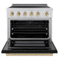 ZLINE Autograph Edition 36 in. 5.2 cu. ft. Paramount Induction Range with 5 Element Cooktop and Electric Convection Oven in Stainless Steel with Black Matte Door and Champagne Bronze Accents, Open Box-Good Condition