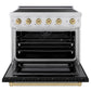 ZLINE Autograph Edition 36 in. 5.2 cu. ft. Paramount Induction Range with 5 Element Cooktop and Electric Convection Oven in Stainless Steel with Black Matte Door and Champagne Bronze Accents, Open Box-Great Condition