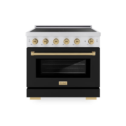 ZLINE Autograph Edition 36 in. 5.2 cu. ft. Paramount Induction Range with 5 Element Cooktop and Electric Convection Oven in Stainless Steel with Black Matte Door and Champagne Bronze Accents, Open Box-Good Condition