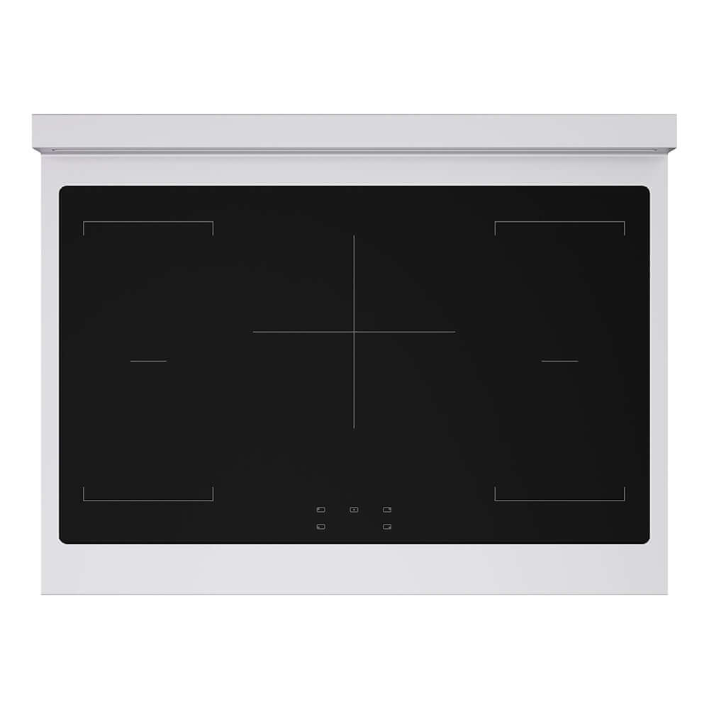 ZLINE Autograph Edition 36 in. 5.2 cu. ft. Paramount Induction Range with 5 Element Cooktop and Electric Convection Oven in Stainless Steel with Black Matte Door and Champagne Bronze Accents (SINRZ-BLM-36-CB) top-down, above cooktop.